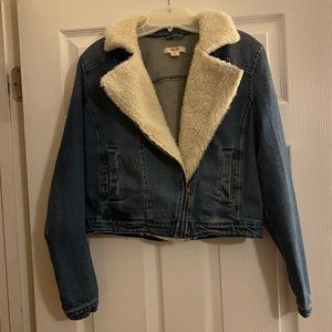 Faux white fur lined jean jacket